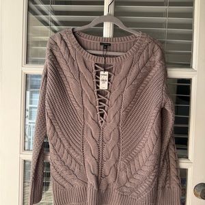 NWT Express Grey Sweater w/Lace Up Cross Tie Front Size XS